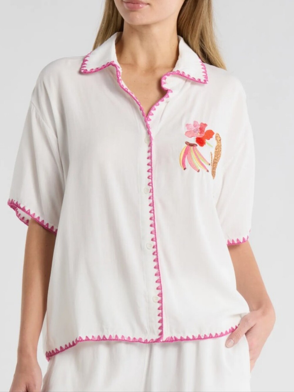 New 2pc Betsey Johnson Cabana Shirt & Shorts Embroidered Leopard Cover-Up Set